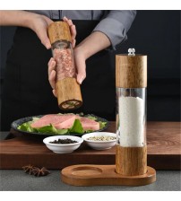 Wooden Acrylic Salt and Pepper Grinder Set, Manual Salt and Pepper Mills Wooden Shakers with Adjustable Ceramic Core Salt Grinder